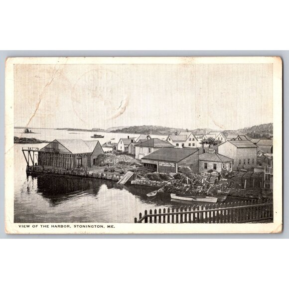 Vintage Postcard View Of The Harbor Stonington ME Early 1900s #1454 - Picture 1 of 2